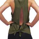 Womens Workout Yoga Tops Open Back Shirts Tie Back Tank Tops with Adjustable Fit (Green, S)