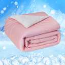 HOMFINE Cooling Comforter Japanese Double-Sided Cold Tech Fabric Cooling Blanket for Night Sweats Hot Sleepers, Q-Max 0.45 Soft Breathable Silky Smooth Lightweight Pink Summer Comforter King