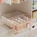 Sock Underwear Drawer Organizer - 24 Compartment Clear Acrylic Storage Bins with Removable Dividers for Closet, Stackable Dresser Drawer Box for No-Mess Socks, Tiers, Baby Clothes, Belt, Tea Bag