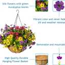 Artificial Hanging Flowers for Outdoors with Basket,UV Resistant Realistic Faux Hanging Plants Outdoor Artificial Flowers for Outdoors Basket for Yard Porch Patio Garden,12 Bundles Mix 4 Colors