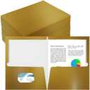 Yeaqee 100 Pack 2 Pockets Glossy Laminated Paper Folder First Day of School Presentation Folder Letter Size Two Pocket File Portfolio Holder Back to School Items Bulk for Teacher Office (Gold)