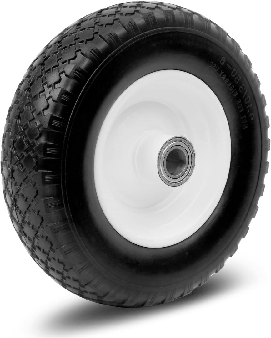 MaxxHaul 12" Flat Free Solid Tire 4.10/3.50-6" Wheel with 1" Bore with 5/8" Adapter - Double Sealed Bearings 3.75" Center Hub - Trailer Dolly/Wheelbarrow Replacement - 330 lb Capacity 1-Pack (50924)