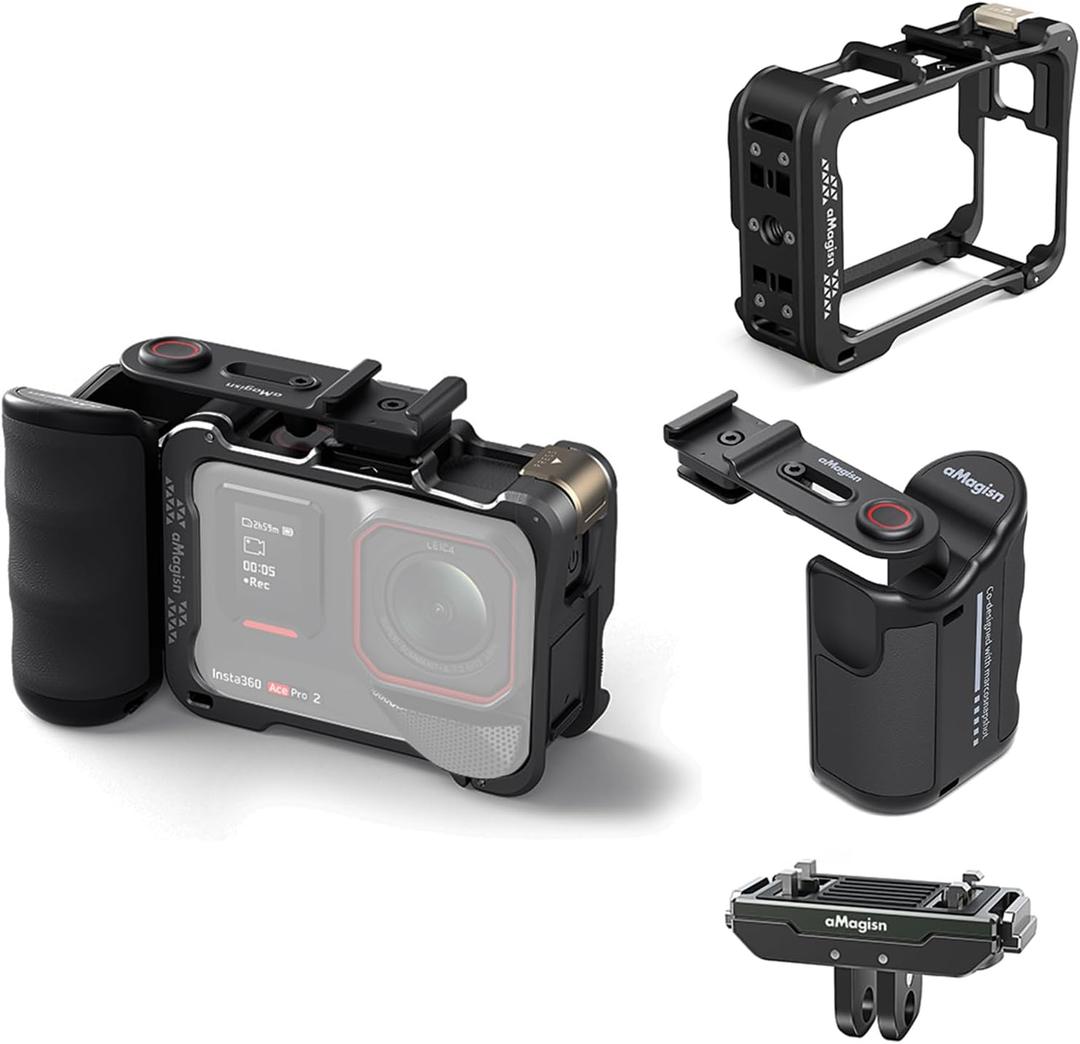 Xplorer Grip Kit Bundle(Camera Grip&Cage&Quicke Release Mount) for Insta360 Ace Pro 2/Ace Pro/Ace Extended Holder Mount with Adjustable Shutter Button (Model Bundling 1)