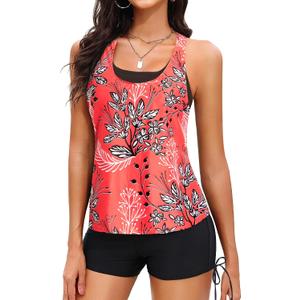 Yonique 3 Piece Womens Tankini Swimsuits with Shorts Athletic Bathing Suits Tank Tops with Bra and Boyshorts (Red, S)