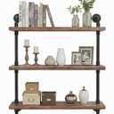 Industrial Wall Mounted Iron Floating Pipe Shelves/Shelving/Racks/Storage/Bookcases/Brackets, DIY Open Bookshelves/Shelving for Kitchen/Office, Retro Black (3-Tier Floating Shelves), 9.84''D x 24''W x 22.15''H