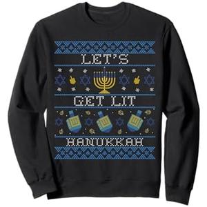Let's Get Lit Hanukkah Ugly Christmas Sweater Hanukkah Sweatshirt Size 2XL