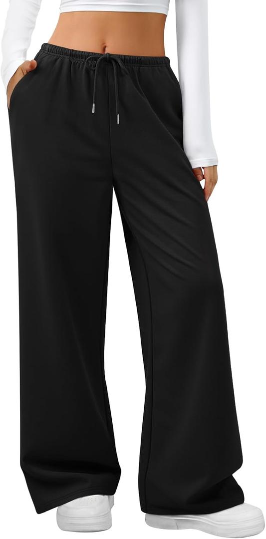 LYHIPSS Sweatpants Women Baggy Wide Leg Lounge Casual Pajama Sweat Pants (Black, XL)