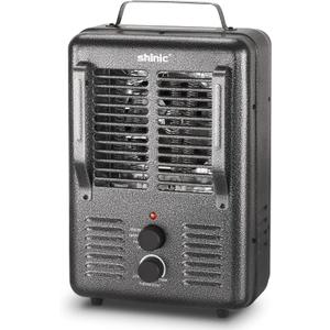 Shinic Space Heater,1500W Milkhouse Heater with Thermostat, Stay Cool Durable Metal Housing, Overheat protection, 3-Prong Plug, Tip-Over Auto Shut Off, Utility Heater for Garage, Bedroom, Greenhouse (Grey)