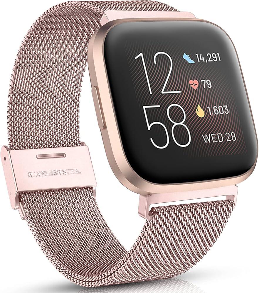 Stainless Steel Mesh Band For Use With Fitbit Versa Rose Gold
