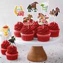 HOWAF Kentucky Party Derby Day Cupcake Toppers Decorations, 32pcs Horse Racing Cake Toppers Derby Day Party Supplies Horse Cupcake Toppers for Run for the Roses Supplies Double-Sided