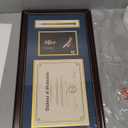 GraduationMall 11x22 Mahogany Diploma Frame with Tassel Holder and Picture for 8.5x11 Certificate 5x7 Photo,Real Glass,Navy over Gold Mat 