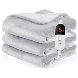 Heated Blanket Throw Fast Heating Bed Electric Blankets Throw Flannel with 6 Heating Levels & 4 Hours Auto Off, Over-Heated Protection ETL, Double-Sided FlannelLight Drey