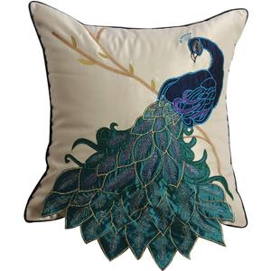 vctops Embroidered Peacock Decorative Throw Pillow Case Silky Satin Cushion Cover Peacock 2 18"X18"