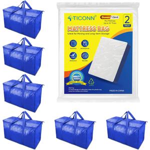 TICONN 6 Pack Extra Large Moving Bags +2PK Mattress Bag for Moving Storage