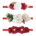 Baby Girl Flower Headbands for Christmas, 3pcs Elastic Nylon Floral Hair Band, Bows Wrap for Infant Newborn Toddler