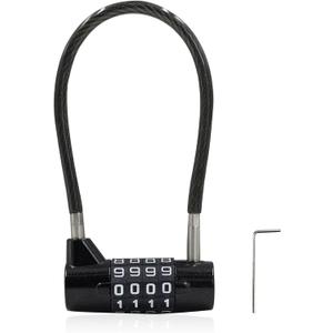 4 Digit Combination Lock for Locker, 6.8 Inch Resettable Combination Padlock with Steel Cable Rope, Waterproof Outdoor Small Cable Lock for Cabinet, Gym, Fence, Toolbox, Luggage (Black)