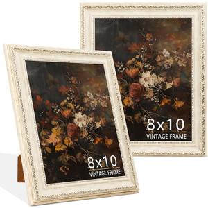 8x10 Vintage Picture Frame, Cream Ivory PS Photo Frame with Wood Grain Texture, Antique-Style 8 x 10 Frame for Living Room, Bedroom, Office or Gallery Wall, Retro Home Decor Gift 2 Pack