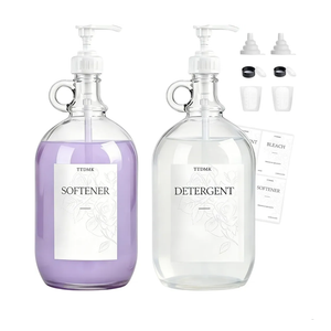 2 Pcs Glass Liquid Laundry Detergent Dispenser, Half Gallon Laundry Soap Dispenser for Laundry Room (64 oz. Each), Laundry Detergent Bottles with Pump Dispenser -Includes Labels, Funnel, Measuring Cup