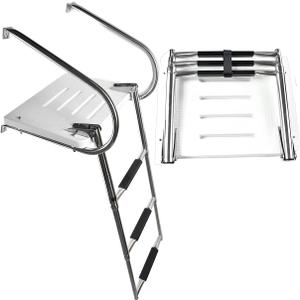 MARINE CITY Stainless Steel 3 Step I/ B Swim Platform Ladder Powersports Harbour Telescoping Boat Ladder Electro-Polished Rails with 3 Anti-Slip Footsteps with Fine Finish for Boats Marine Ships