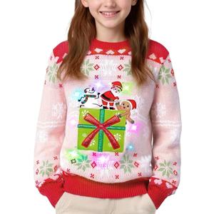 Meland Kids Ugly Christmas Sweater - Light Up Funny Holiday Pullover - Cute Xmas Sweater for Boys & Girls(US, Age, 5 Years, 7 Years, Pink Christmas)