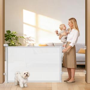 Cideny 78" Retractable Extra Wide Baby Gates for Doorways, Long Mesh Dog Gate for Large Openings, Indoor Outdoor Pet Gate for Deck Porch Kitchens Hallways, 34" Height, White