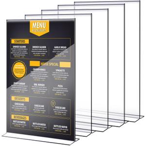 Shellwei 4 Pcs 11 x 14'' Acrylic Sign Holder Clear Acrylic Picture Frame Vertical Table Top Frame with Stand Double Sided T Shape Flyer Holder for Paper Menu Photo Restaurant Office Home