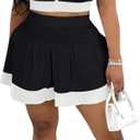Doweha Summer 2 Piece Skirt Sets for Women Cute Going Out Patchwork Sleeveless Zipper Crop Tops Pleated Short Skort Skirt Set (M)