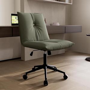 YOUTASTE Desk Chair Armless Office Chair with Wheels, Upholstered Computer Task Chairs with Back, Modern Adjustable Swivel Rolling Vanity Chair for Home Bedroom, Olive Green