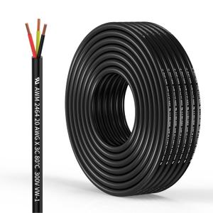 20 Gauge 3 Conductor Electrical Wire Oxygen-Free Copper Cable 100FT/30.5M Flexible Low Voltage Cable for LED Strips Lamps Lighting Residential Wiring car Circuit(20/3AWG-100FT)