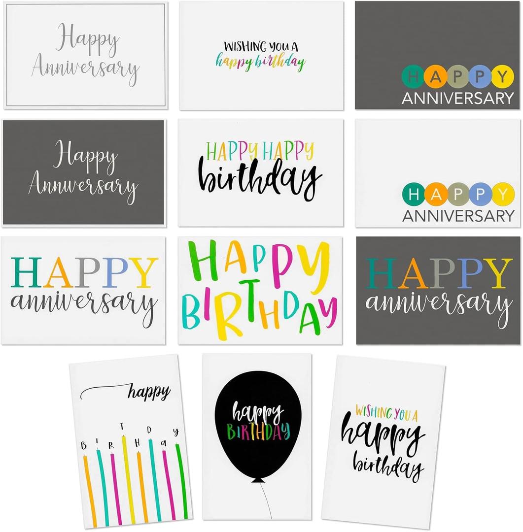 BEST PAPER GREETINGS 120 Pack Assorted Birthday and Anniversary Cards with Envelopes Bulk for Work, Wedding, Employees Appreciation, Business (12 Designs, 4x6 In)