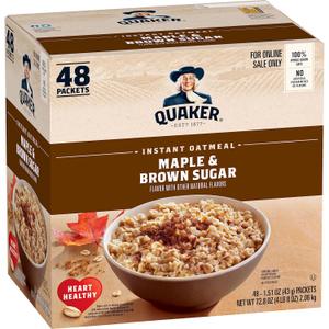 Quaker Instant Oatmeal, Maple & Brown Sugar, Individual Packets, 1.51 Ounce (Pack of 48) (EXP 05/01/27)