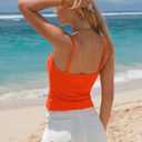 EXLURA Women Summer Crochet Crop Tops Sleeveless Spaghetti Strap Tank Cami Knit Y2K Clothes Boho Resort Beach Going Out Tops (Orange, XS)