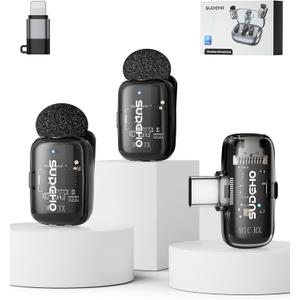 Wireless Mini Lavalier Microphones for iPhone iPad Android with Charging Case, USB C Lapel Mic with Noise Reduction & Voice Changer Mode for Video Recording Vlogging YouTube Interview and Game Chat