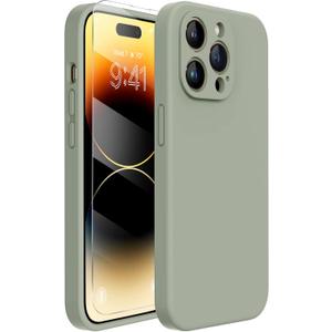 Miracase Designed for iPhone 14 Pro Max Phone Case with Screen Protector,[Upgraded Enhanced Camera Protection],Shockproof Liquid Silicone Case with Microfiber Lining,6.7 inch, Patina Green