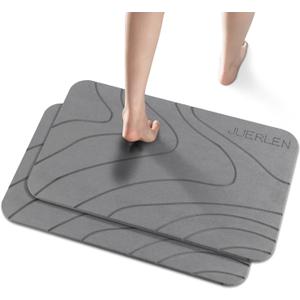 JUERLEN 1 Pack Diatomaceous Earth Shower Mat, Stone Bath Mat, Nonslip Super Absorbent Fast-Drying Hard Bath Mat for Bathroom Shower Floor, 24 x 16 inch, Grey Wave Design