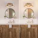 Vintage Bathroom Vanity Light Fixtures, 2-Light Brass Vanity Wall Light Over Mirror with Amber Glass Shade for Hallway Bedroom Living Room