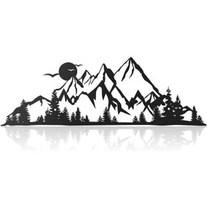 Demissle Mountain Range Metal Wall Art Decor Summit Rustic Wall Sign Forest Home Decor Sign Mountain Scene Art, 15.7 x 5.3 Inch(Black)