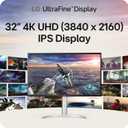 LG 32UP83AK-W 32-inch Ultrafine 4K UHD (3840 x 2160) IPS Computer Monitor, 60Hz, HDR10, Built-in Speaker, Reader Mode, HDMI, DisplayPort, USB Type-C 60W PD, Tilt/Height/Pivot Adjustable Stand, White