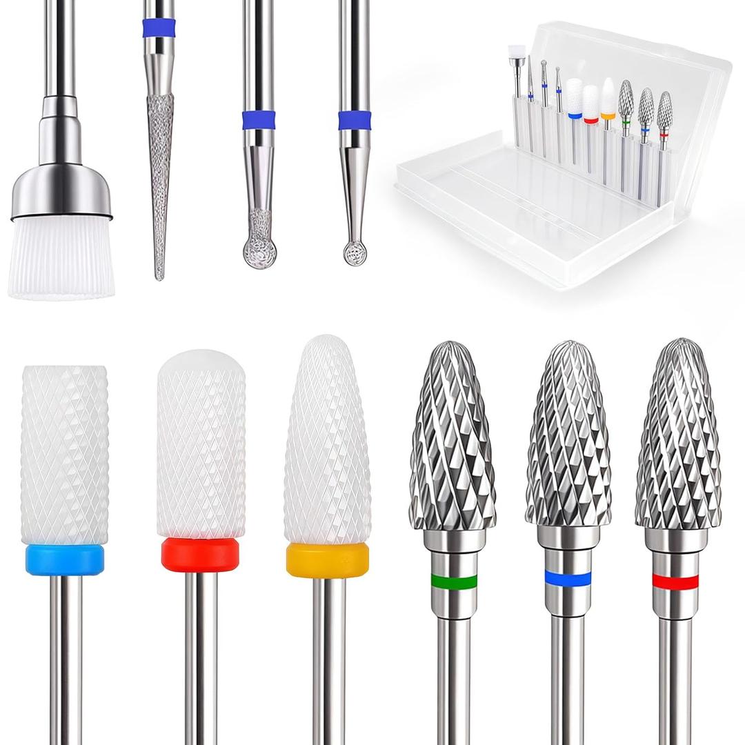 Fantexy 10Pieces Ceramic Nail Drill Bits, 3/32 Inch Professional Acrylic Nail Bit Set,Nail File Bits Nail Art Tools For Electric Manicure Machine Home Salon Use