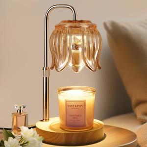 Nacial Candle Warmer Lamp with Timer Dimmer, Valentines Day Gifts for Her Women Wife Mom Girlfriend Birthday Gifts House Warming Home Decor, Candle Warming Lamp Adjustable Height, Warm Oak Wood Base (Gold)