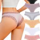 FINETOO Cotton Underwear for Women Sexy Panties Lace Hipster Low Rise Breathable Womens Cheeky 6 Pack (L)