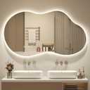 OKPAL Irregular Backlit Bathroom Mirror with Lights 48 x 26, Asymmetrical Cloud Led Lighted Vanity Mirror for Wall, Anit-Fog, Dimmable, Memory Function (Horizontal/Vertical)