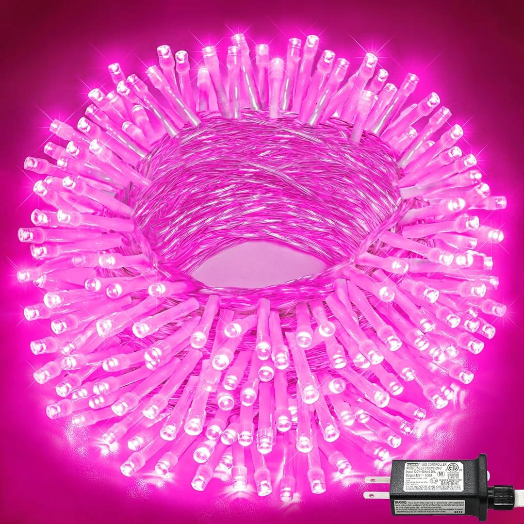 66FT 200 LED Christmas Lights Outdoor, Plug in Christmas String Lights Indoor, Waterproof & 8 Modes & Timer Function, Connectable Twinkle Fairy Lights for Home Wedding Patio Party Decor, Pink