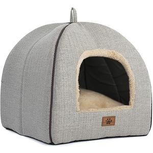 WINDRACING Cat Bed for Indoor Cats - Cat Cave Beds Cat House Cat Tent with Removable Washable Cushioned Pillow, Soft Kitten beds,Cat Beds & Furniture, for Small and Medium Pet Bed (M(15 x 15 x 15 Inch), Beige)