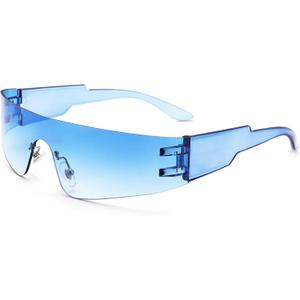 COASION Wrap Around Sunglasses for Women Men Trendy Rimless Futuristic Shades Y2k Shield Flat Top Fashion Eyeglasses (A8 Clear Blue / Gradient Blue)