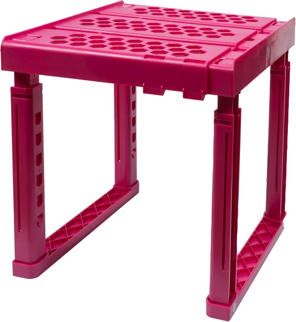 Piffny Locker Organizer Shelf， Adjustable Width and Height, Stackable, Ideal Locker Shelf for School, Office, Gym Lockers, or Even Kitchen Cabinets & Under Sink Organization (Magenta)