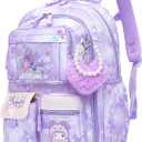 Lovely Girls Backpack School Bag for Students Kids Book Bag with Multiple Pockets Splash-proof Children's Backpack（17inch Purple）