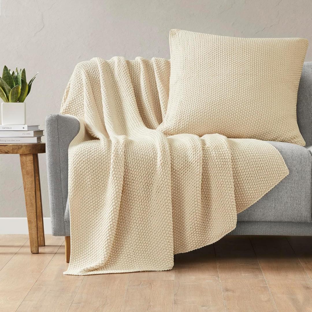 INK+IVY Bree Knit Throw Pillow Cover Ultra Soft, 26 x 26, 2 Piece, Ivory