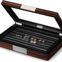 Wood Cufflink Box with Glass Window Cufflink Display Case Ring Organizer and Cufflink Box for men Hold 36-46 Pairs