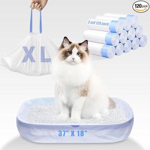 ELEGX 40 Count Litter Box Liners,HDPE Material 3MIL Extra Thick Heavy Duty 46" x 18" Jumbo Drawstring Cat String Liners,Compatible with Nature's Miracle/Petmate/Van Ness/IRIS,Tear & Leak Resistant